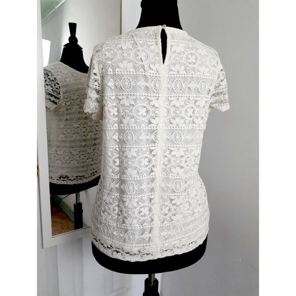 Forever 21 Cream Floral Lacey Lined Top Sz Large - Picture 9 of 16